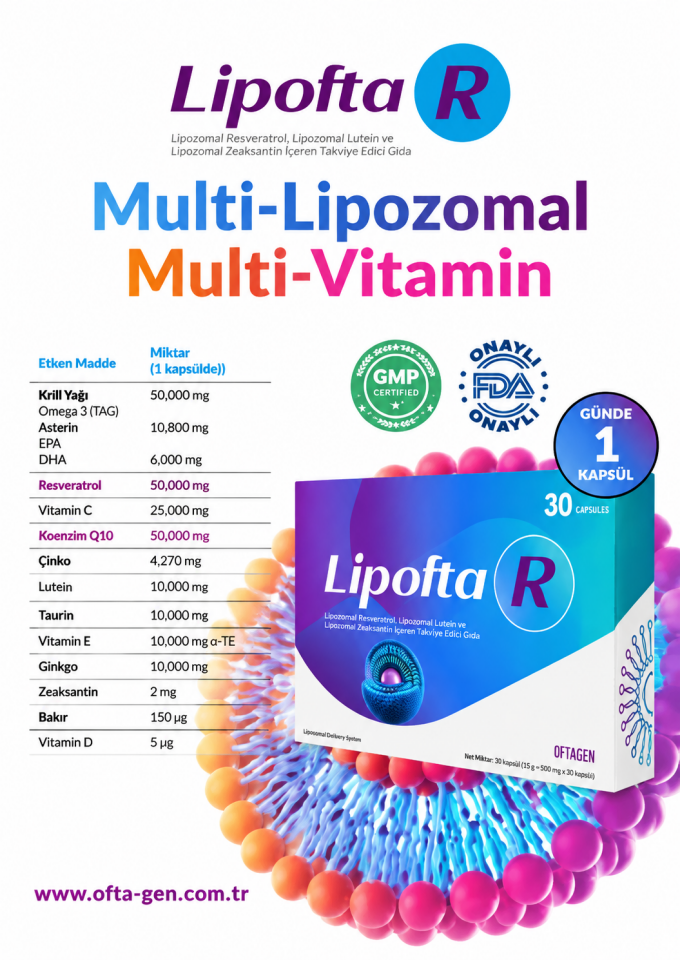Lipofta R 30 Kapsül Multi Lipozomal Vitamin Kompleks Resveratrol, Koenzim Q10, Balık Yağları