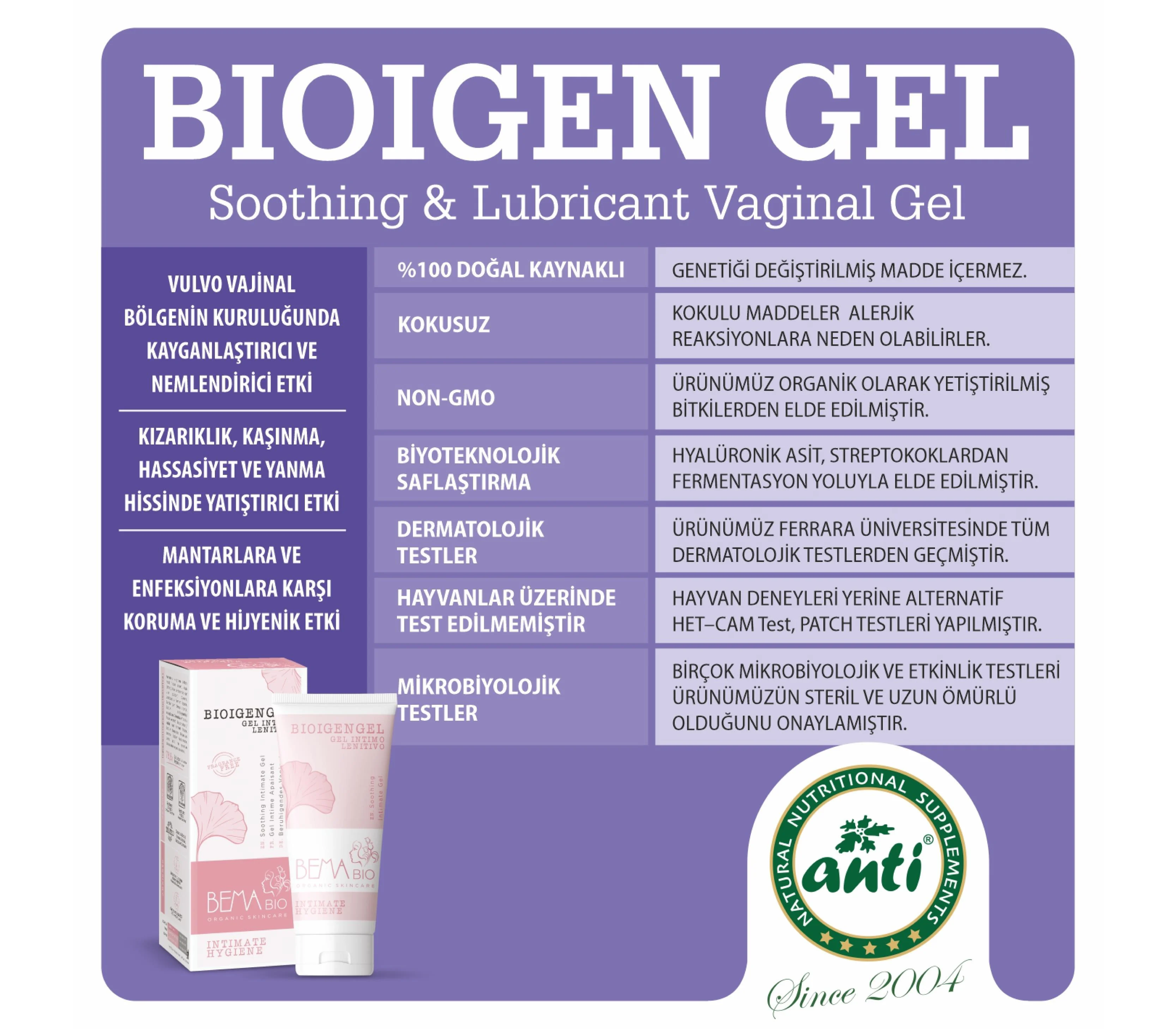 Bioigen Kayganlaştırıcı Jel Lubricant Gel (ORGANİK - KOKUSUZ)  (100 ML- 50 ML)